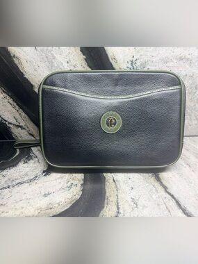A. Testoni DINAMICO Italian Leather Travel Toiletry Bag Black Olive